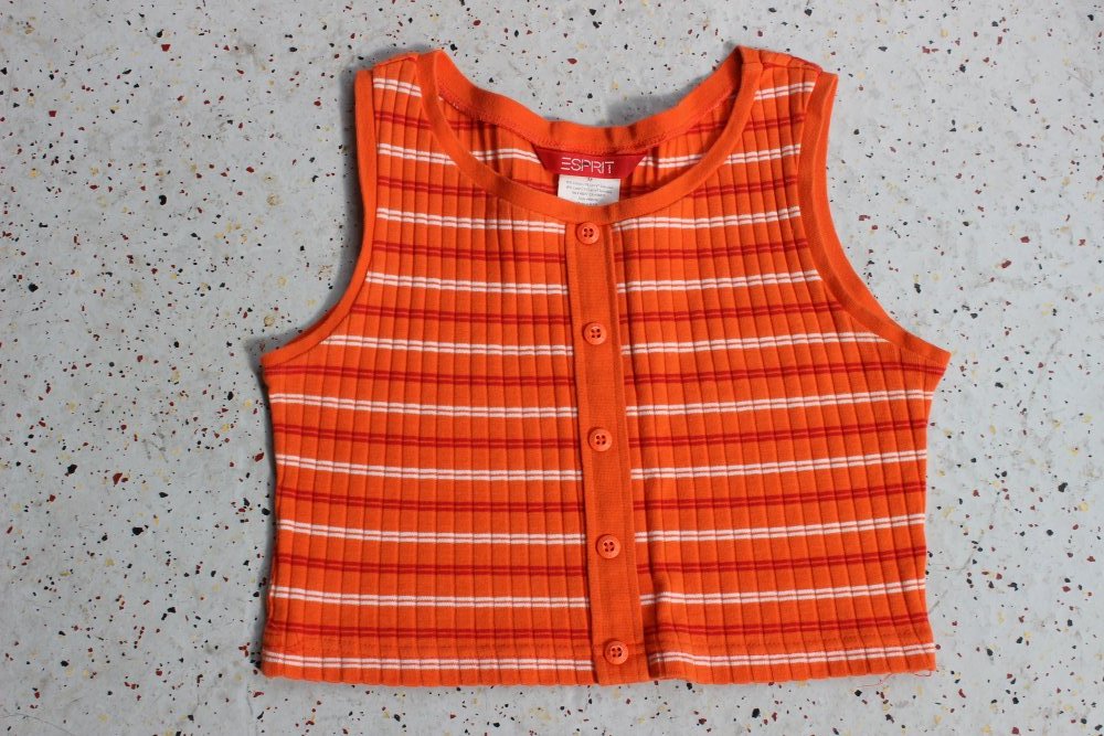 NEU! Esprit Vintage 90-er Crop Top Rippstrick orange gestreift