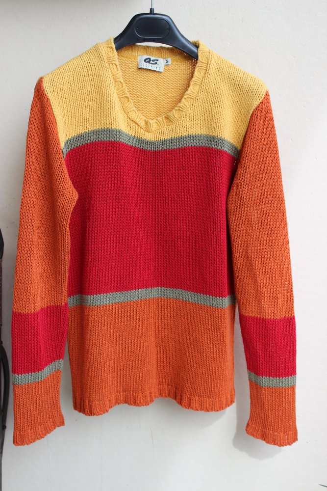 SOliver Streifen Pulli Vintage 90-er gelb rot burned orange oliv