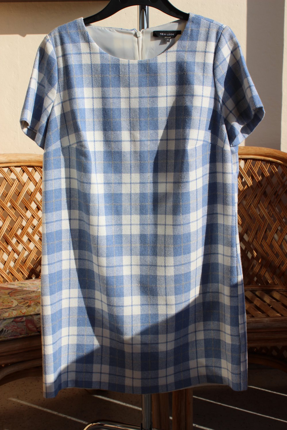 NEU! FOREVER 21 Mini-Kleid Wollanteil pastell blau weiß UK Gr. 14 / DE 40