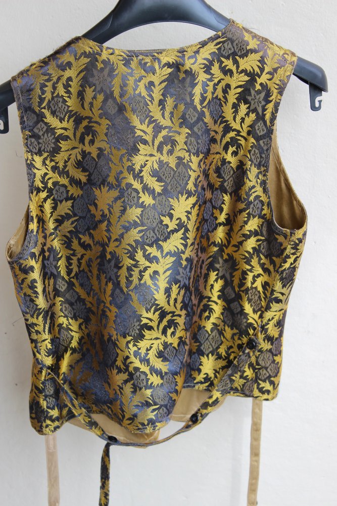 Vintage 80-er J. Satin Jaquard Weste Gilet goldgelb grau floral Unikat