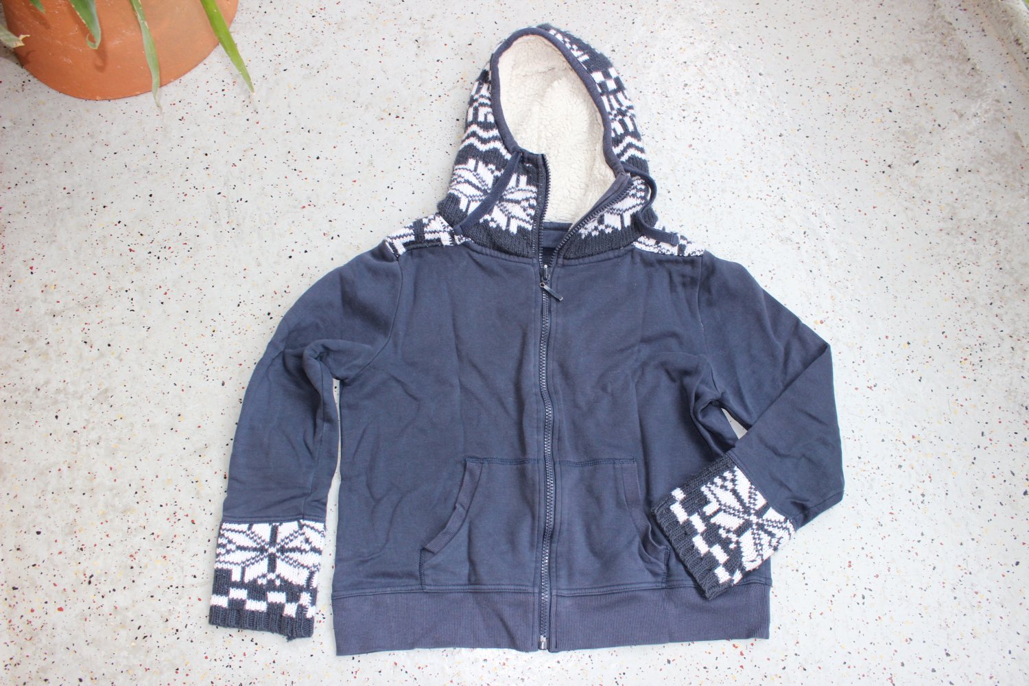 Sweatjacke Hoodie dunkelblau Strickkapuze Teddyfutter