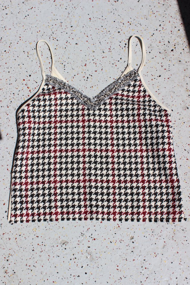 NEU! ZARA Tweed Top Hahnentritt creme schwarz bordeaux