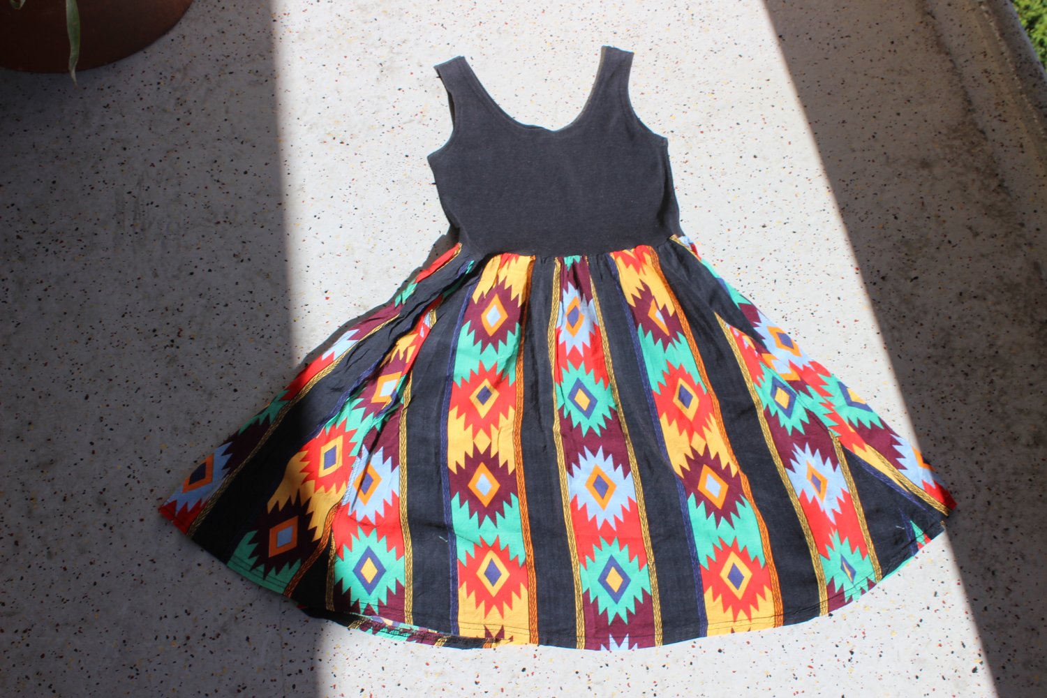 Vintage Babydoll Kleid 80-er schwarz bunt Baumwolle Musselin