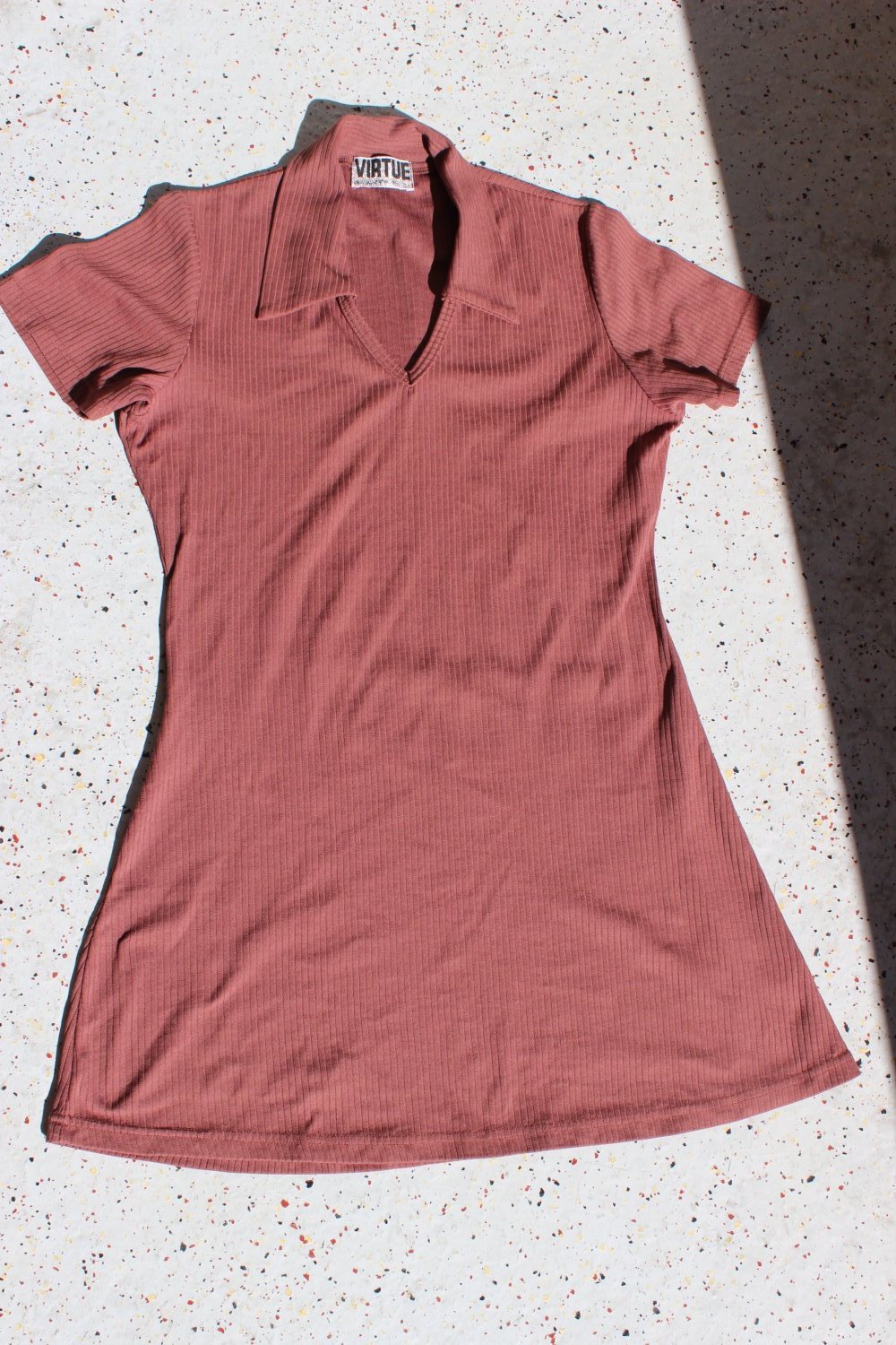 VIRTUE Vintage Nylon Rippstrick Mini Stretchkleid kaffeebraun Rarität!