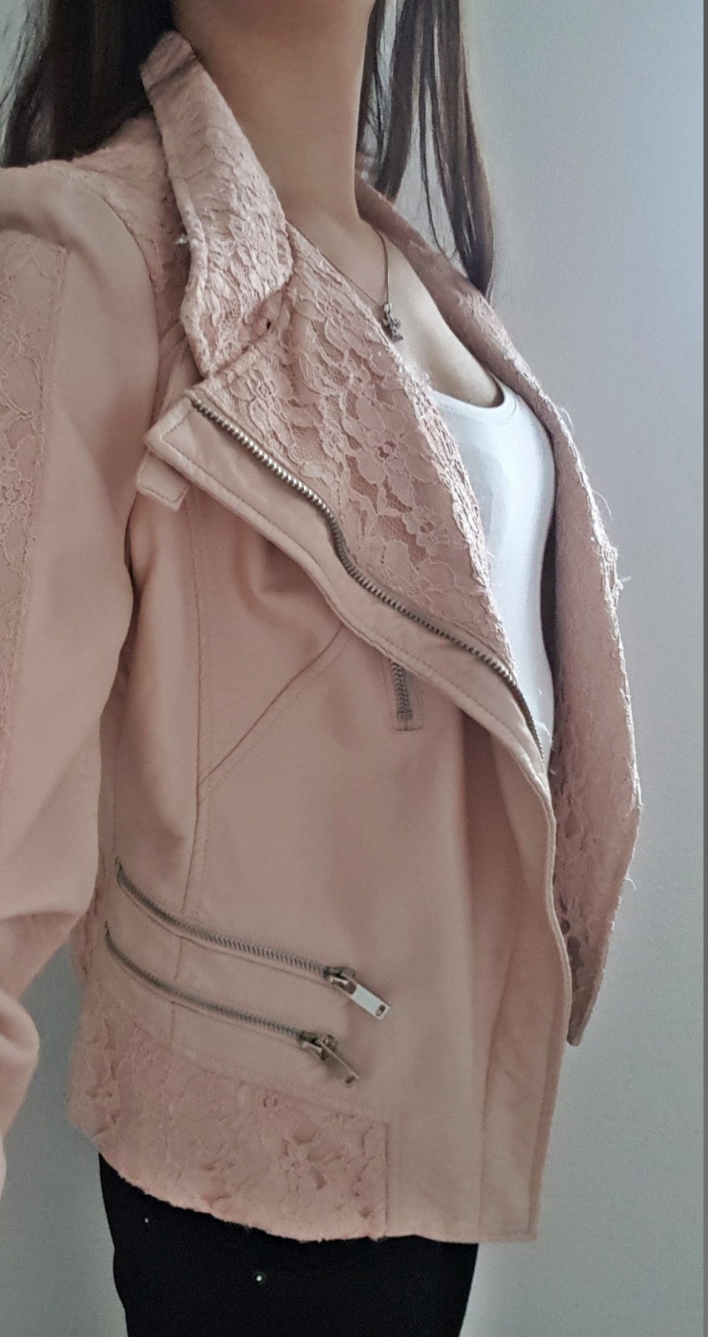 Lederjacke Rosa Spitze Reißverschluss NEU