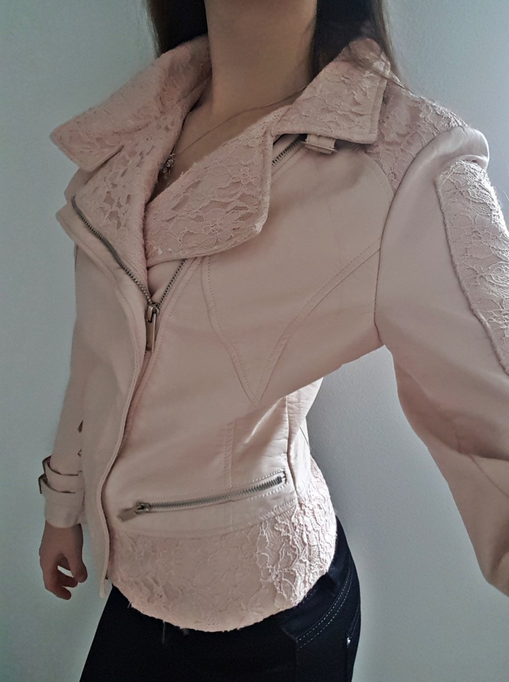 Lederjacke Rosa Spitze Reißverschluss NEU