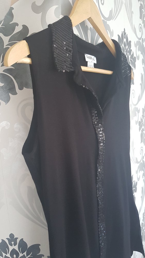 Ärmellose Bluse mit Pailletten Schwarz