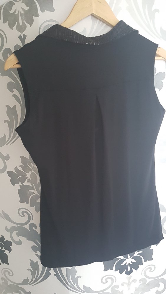 Ärmellose Bluse mit Pailletten Schwarz