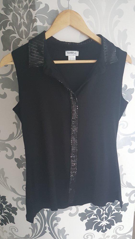 Ärmellose Bluse mit Pailletten Schwarz