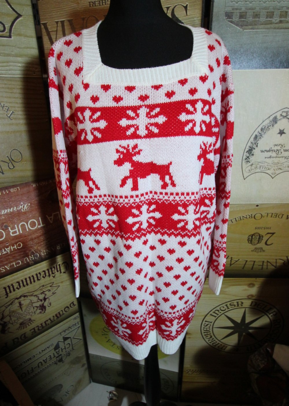 Weihnachtspullover Weihnachtspulli Strickpulli Rentier Schneeflocke Herbst Winter