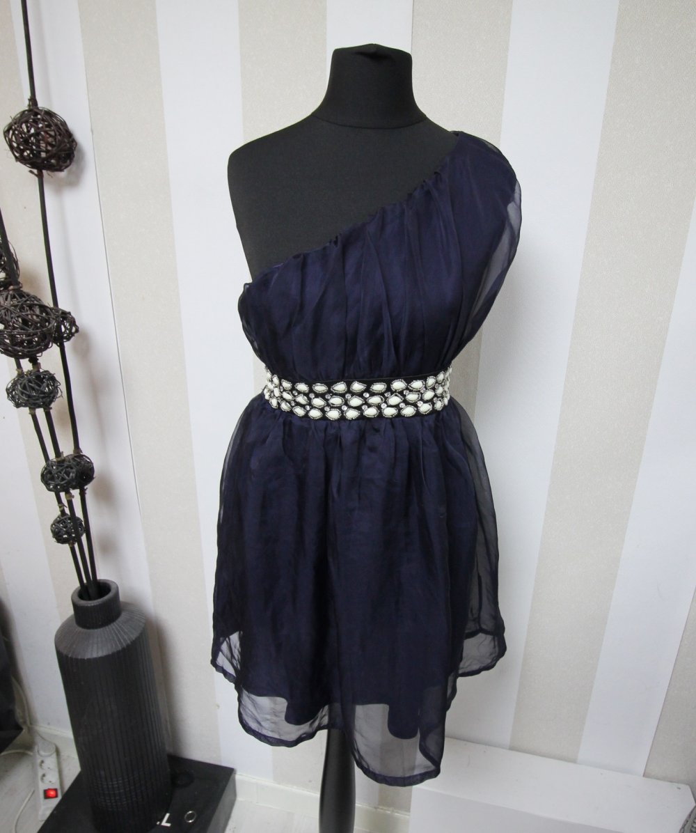 Club L Abendkleid Party Cocktailkleid Strass silvester weihnachten Nieten One Shoulder Schleife Band