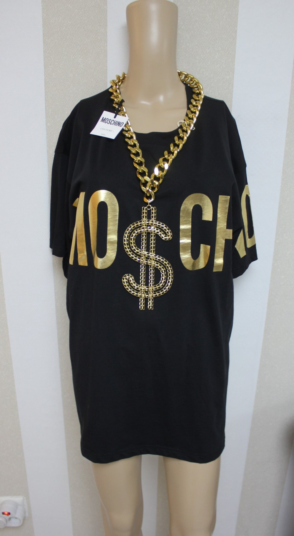 Neu Moschino Couture T-Shirt Dollar Kette Chain Top Shirt Blogger Statement