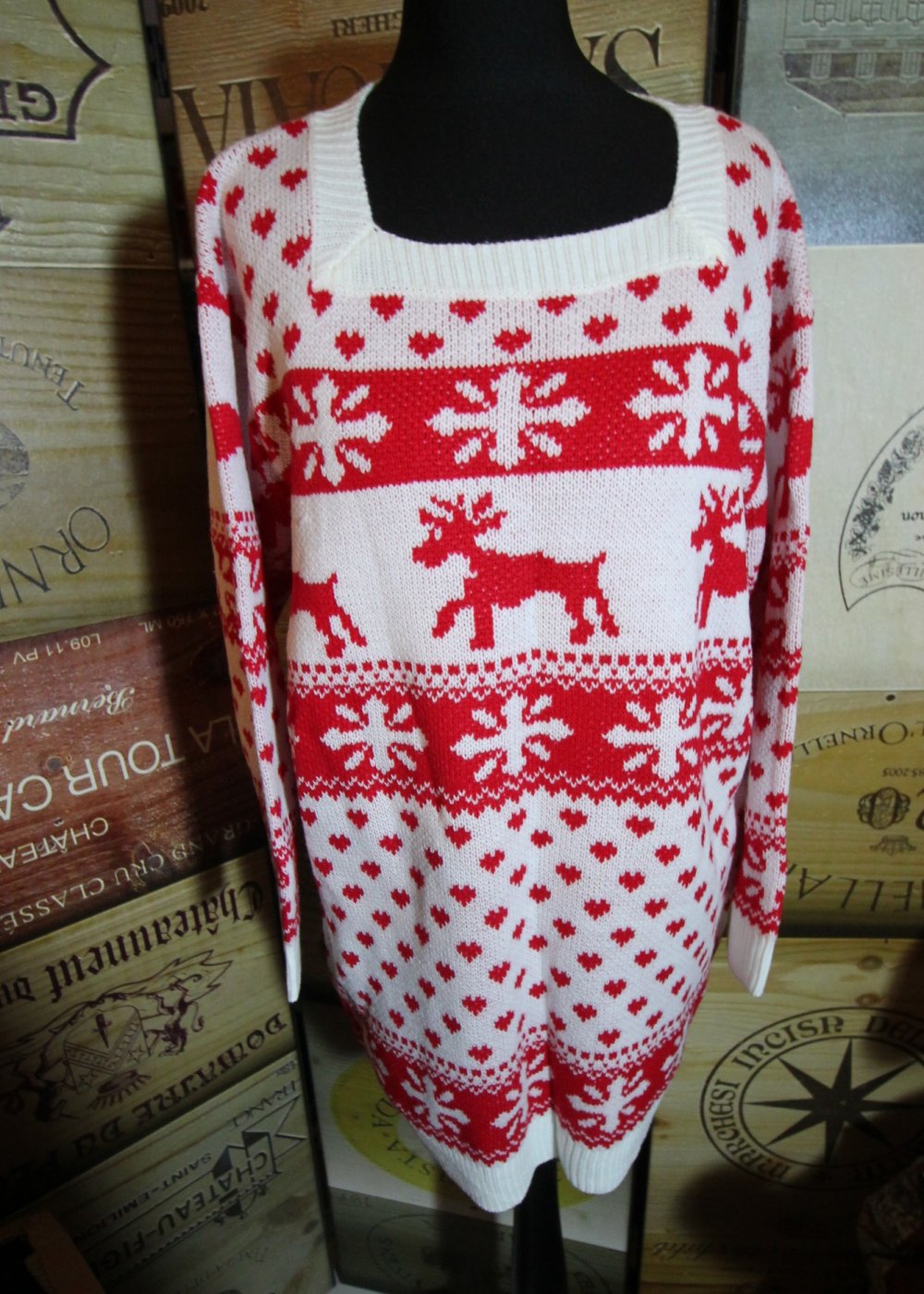 Weihnachtspullover Weihnachtspulli Strickpulli Rentier Schneeflocke Herbst Winter