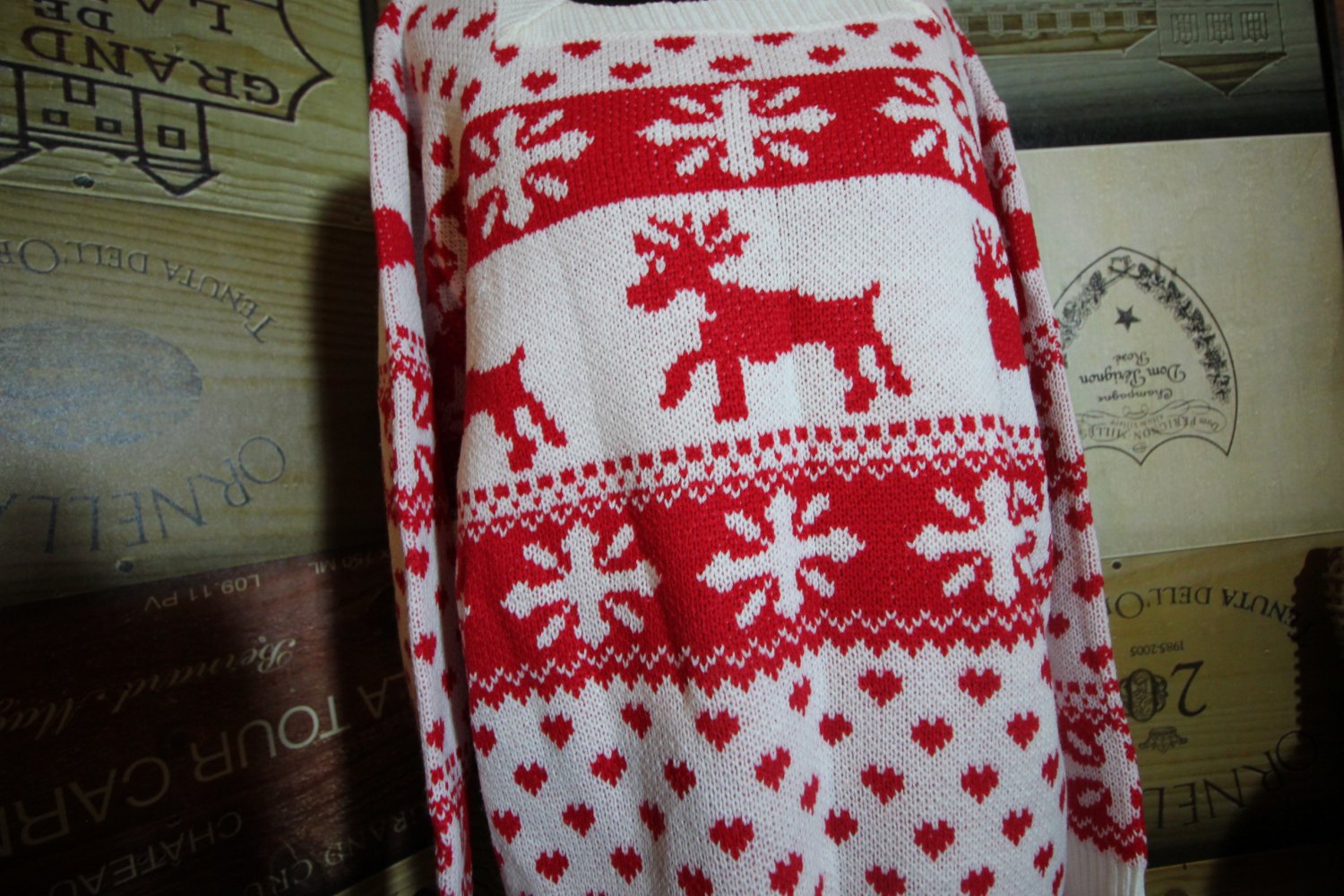 Weihnachtspullover Weihnachtspulli Strickpulli Rentier Schneeflocke Herbst Winter