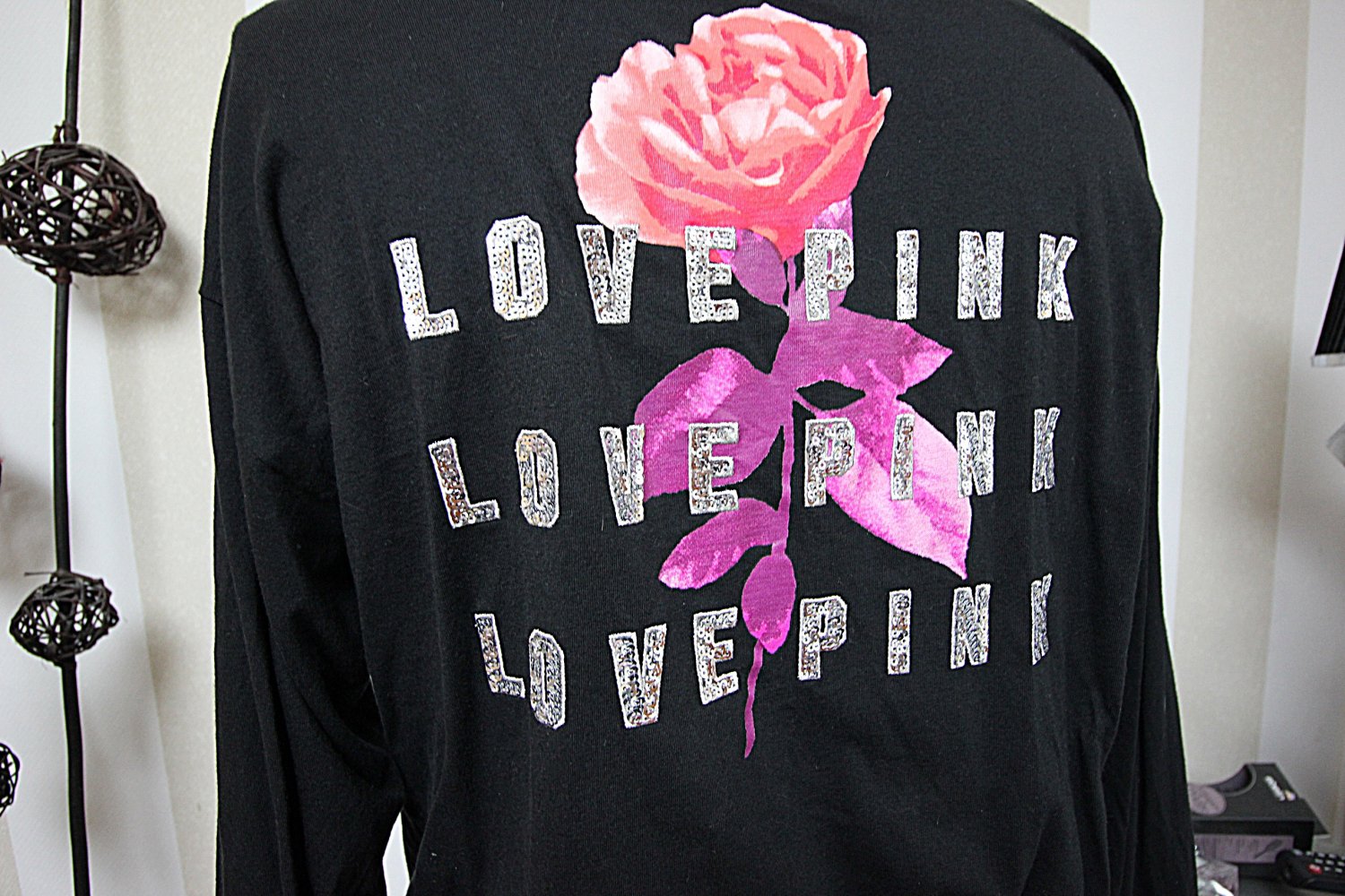 Victoria´s Secret Sweatshirt Pullover Pailletten Bling Blumen Flowers