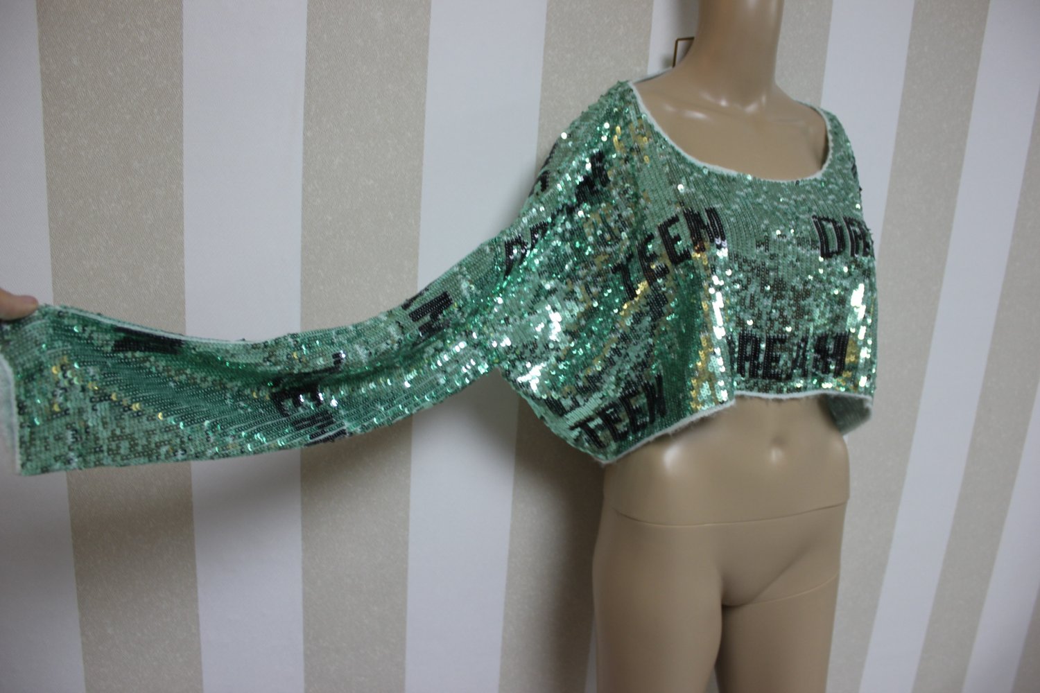 Neu Wildfox Teen Dream Pailletten Crop Pullover Statement Blogger Designer