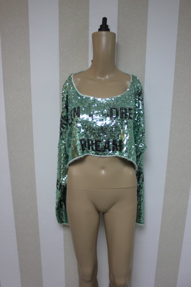 Neu Wildfox Teen Dream Pailletten Crop Pullover Statement Blogger Designer