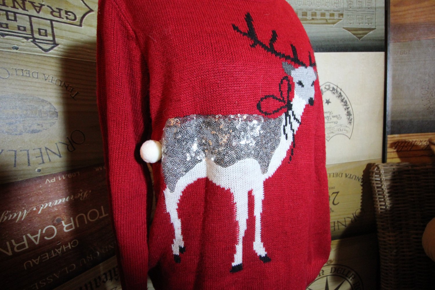 Weihnachtspulli Rentier Pailletten Weihnachtspullover xmas Strickpulli Herbst Winter Animal