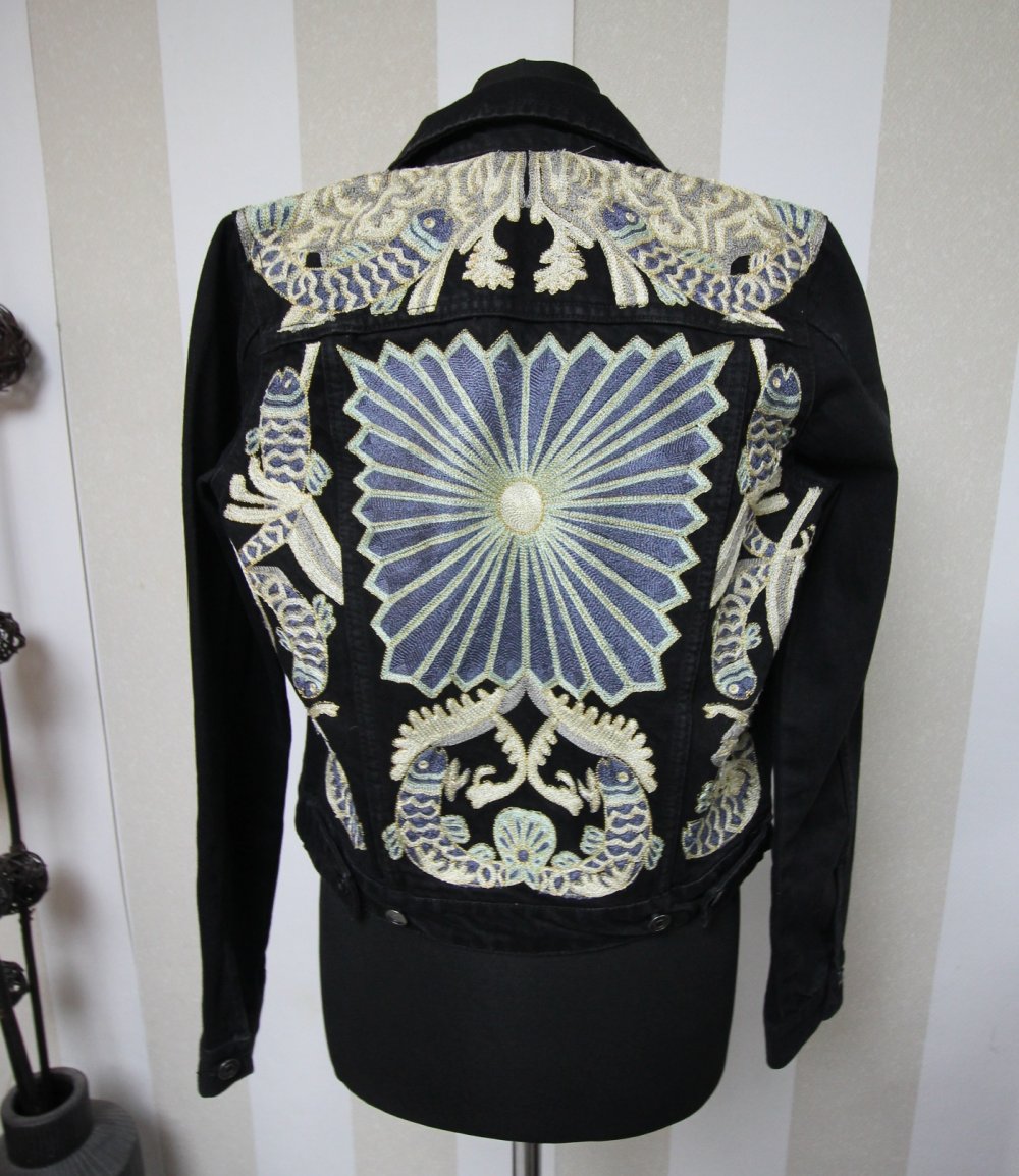 Jeansjacke bunt Muster mix Festival Hippie Boho Sommer Herbst chic