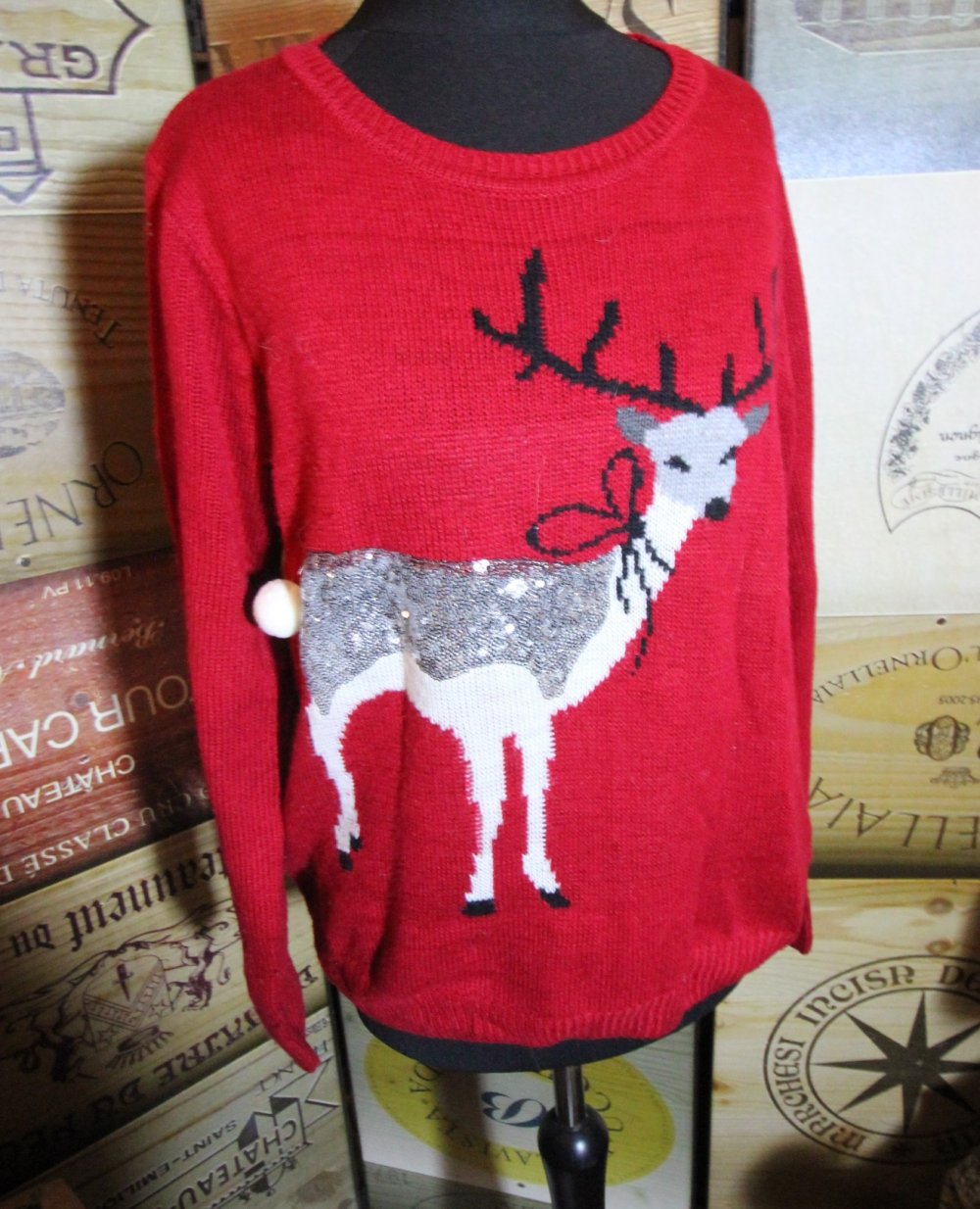 Weihnachtspulli Rentier Pailletten Weihnachtspullover xmas Strickpulli Herbst Winter Animal