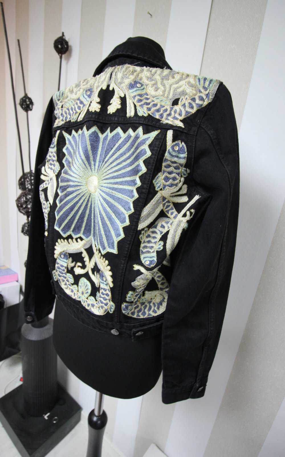 Jeansjacke bunt Muster mix Festival Hippie Boho Sommer Herbst chic