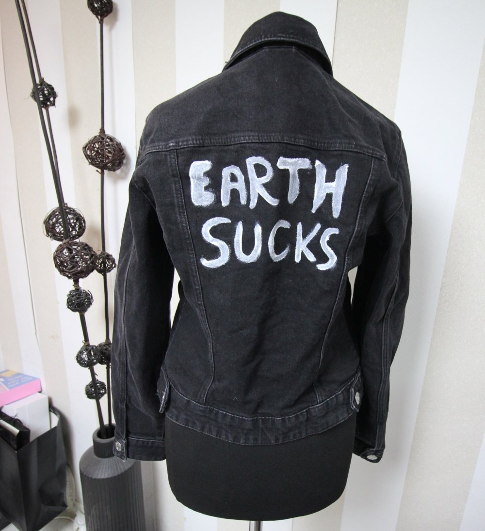 Zara Jeansjacke Earth Sucks Statement diy