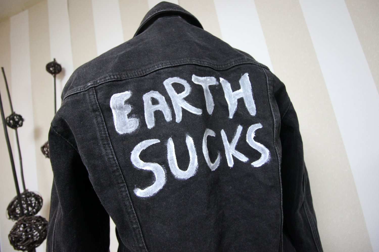 Zara Jeansjacke Earth Sucks Statement diy