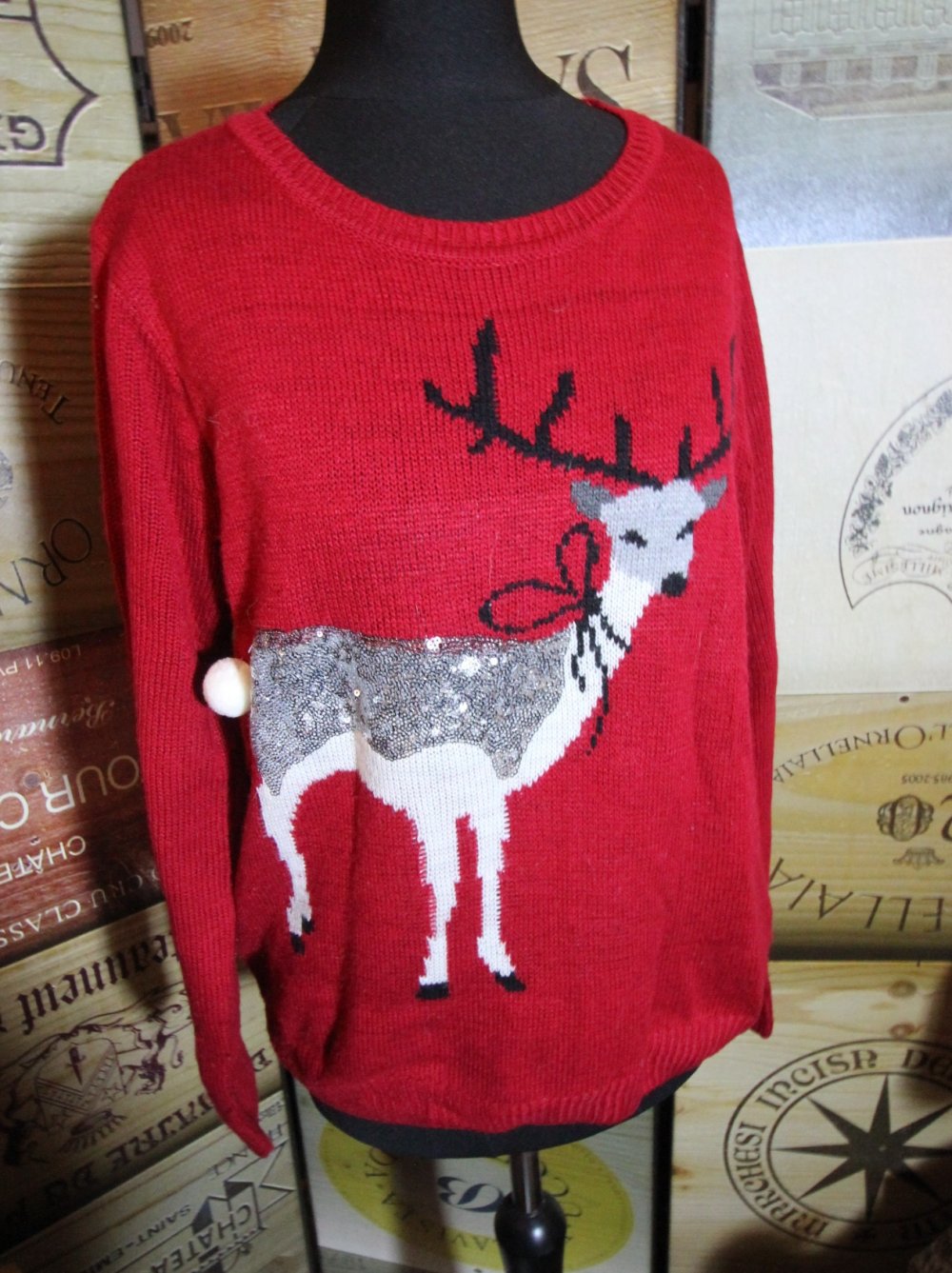 Weihnachtspulli Rentier Pailletten Weihnachtspullover xmas Strickpulli Herbst Winter Animal