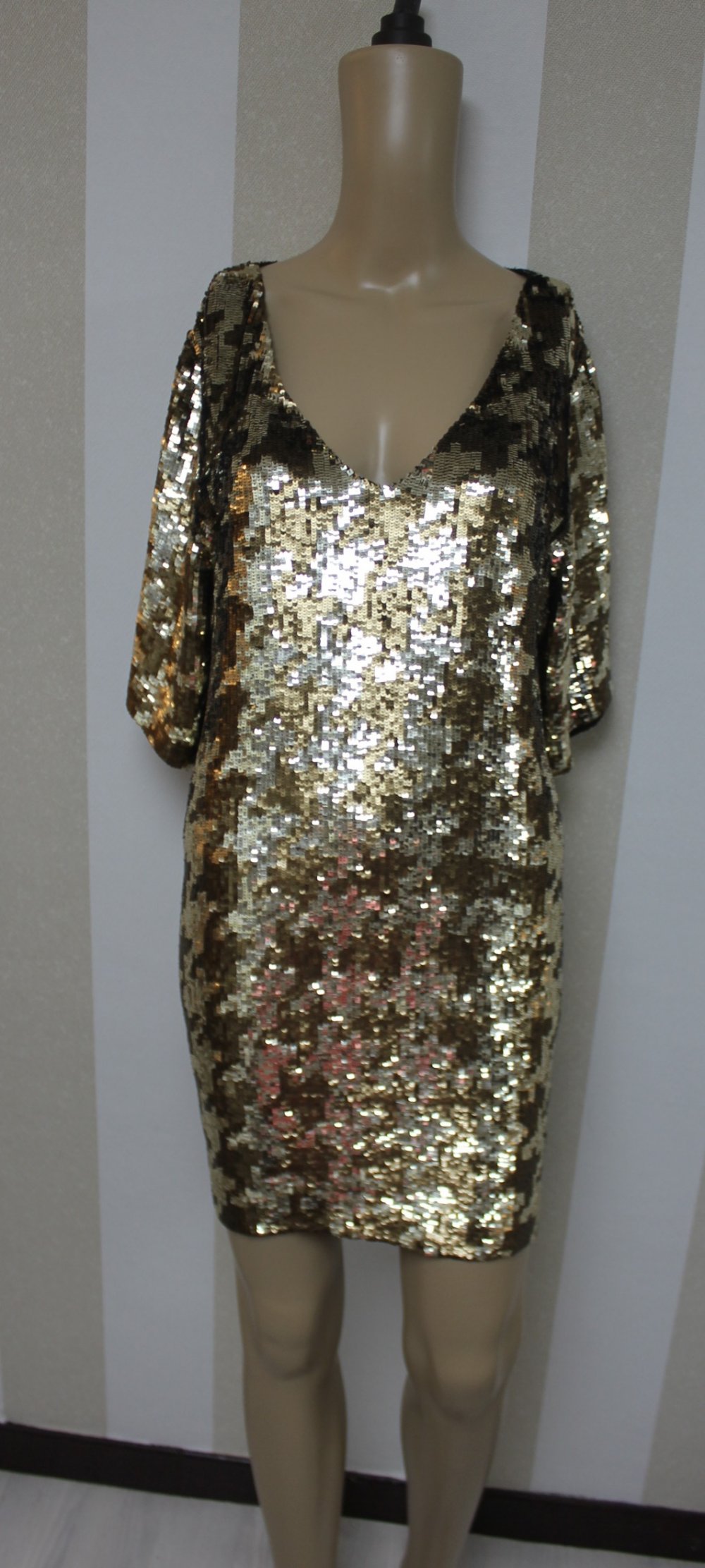 Ashish Designer Pailletten Kleid Abendkleid Hahnentritt Muster mix