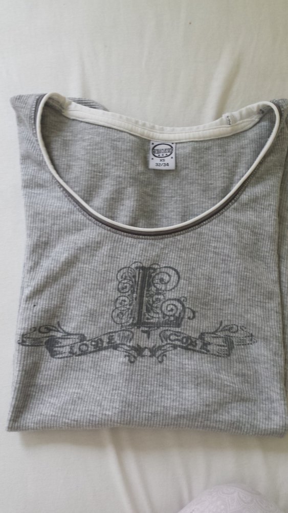 Pyjama Oberteil Schlafoberteil Ripp T-Shirt gerippt grau mit Print