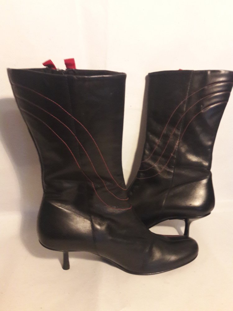 Stiefel, Neu, Leder, Gr. 40, schwarz, rot,
