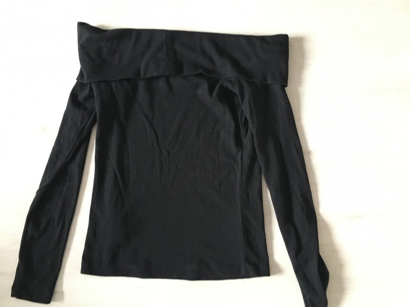 Lamgarmshirt Pullover Schulterfrei schwarz Basic S