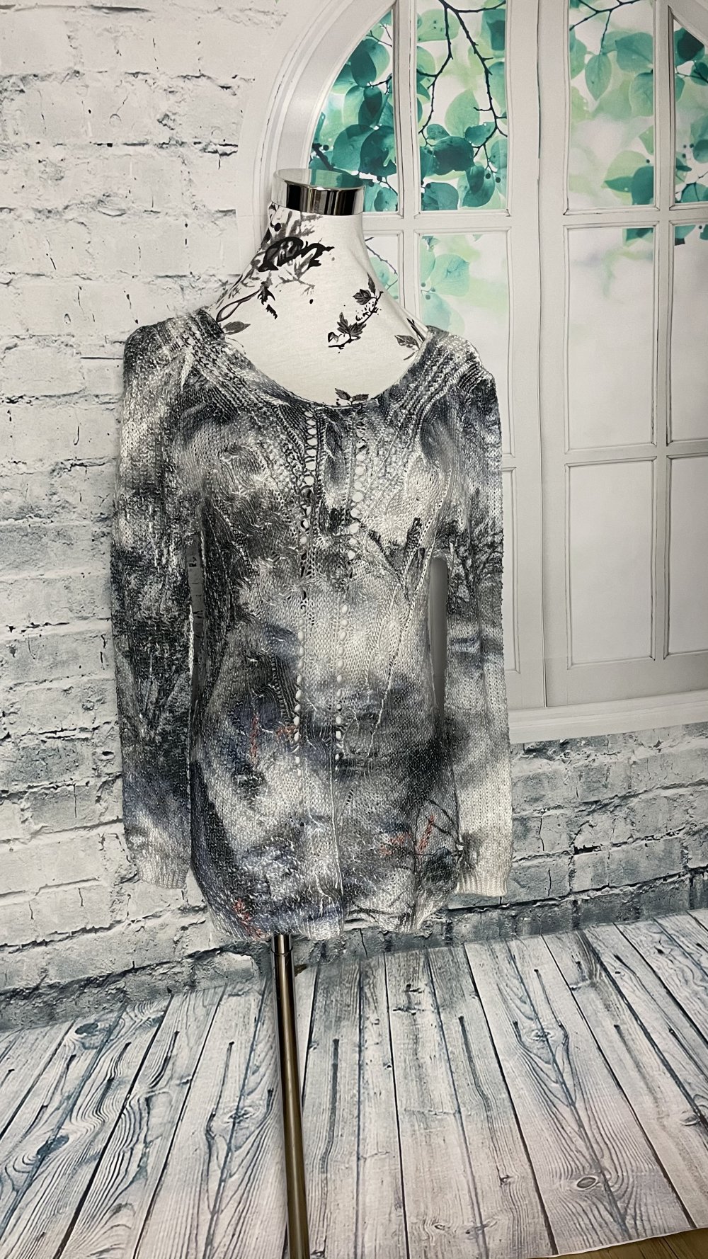 Leichter Strick Pullover grau schwarz