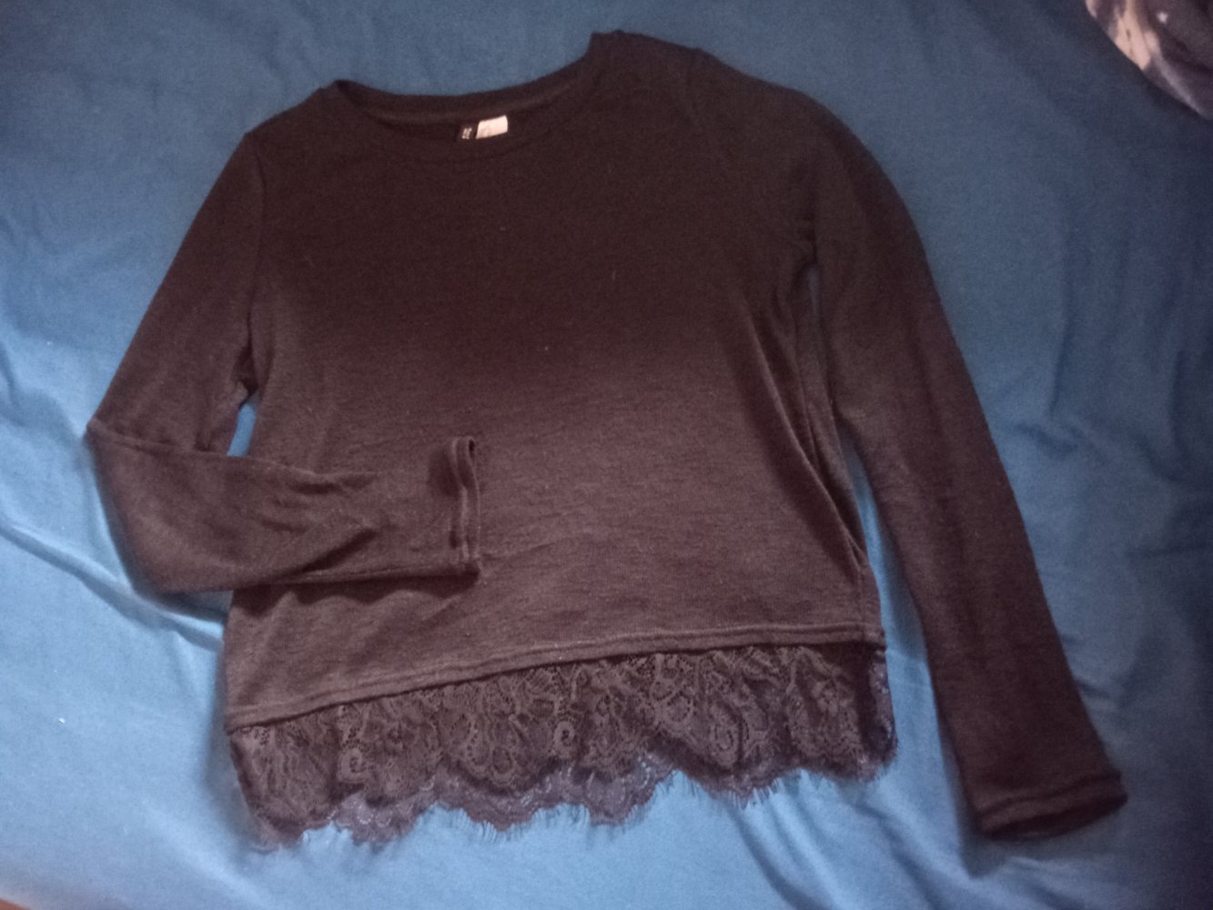 dünner Pulli mit Spitzensaum, Strick-Optik (gothic business goth)