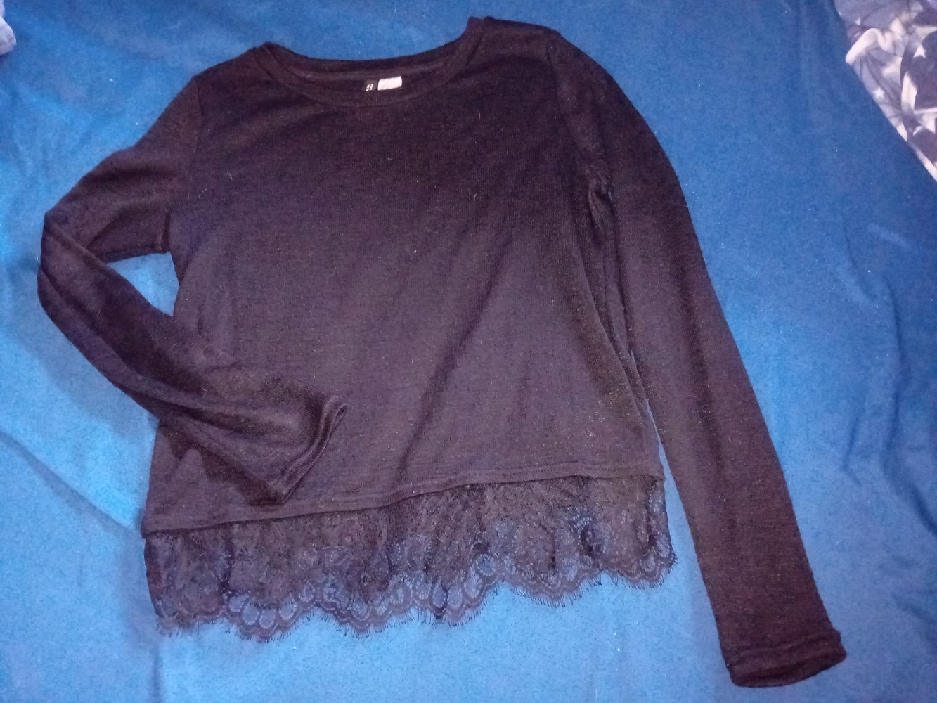 dünner Pulli mit Spitzensaum, Strick-Optik (gothic business goth)