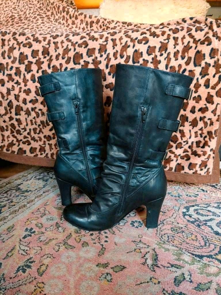 Lederstiefel, Gr. 37 Rockabilly Vintage Retro Pin Up