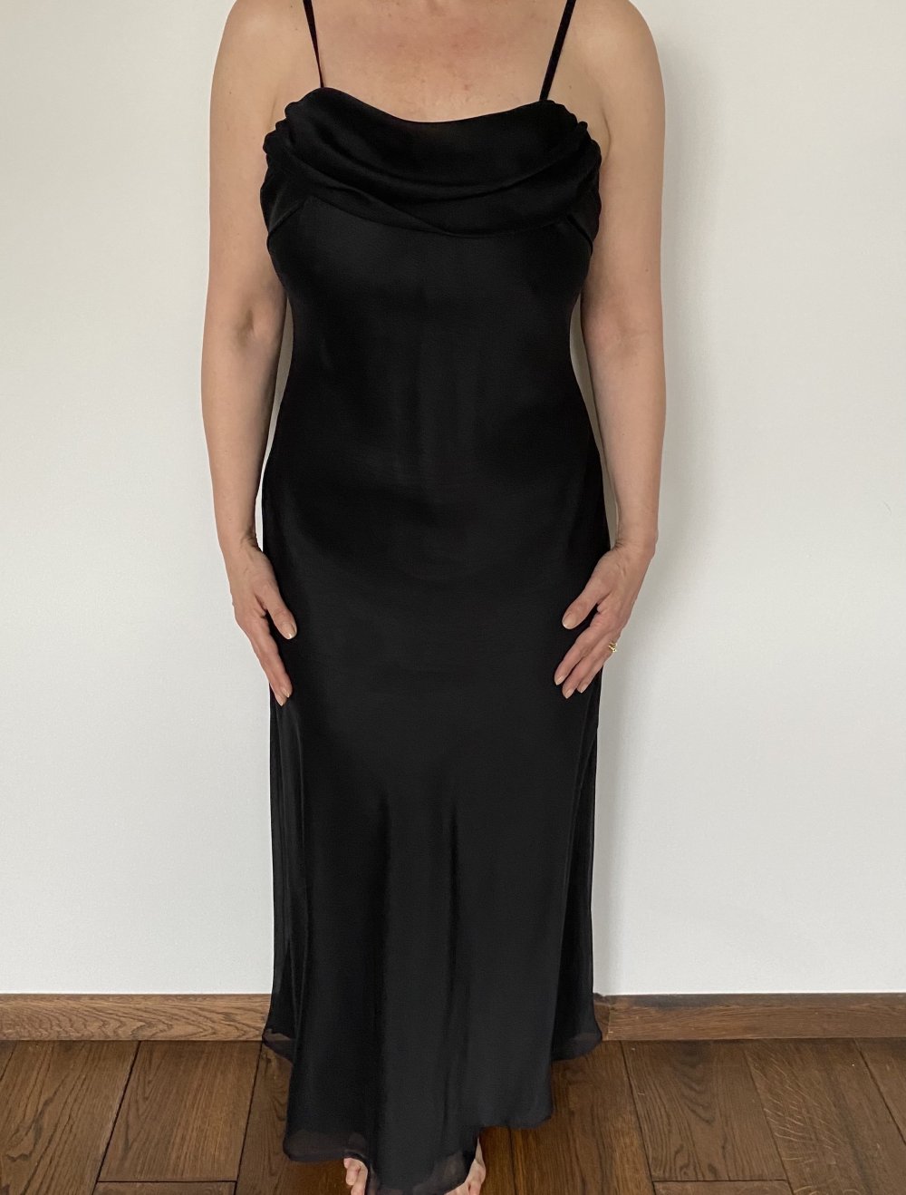 Damiani, Abendkleid, Wasserfallausschnitt, schwarz, Gr. 40