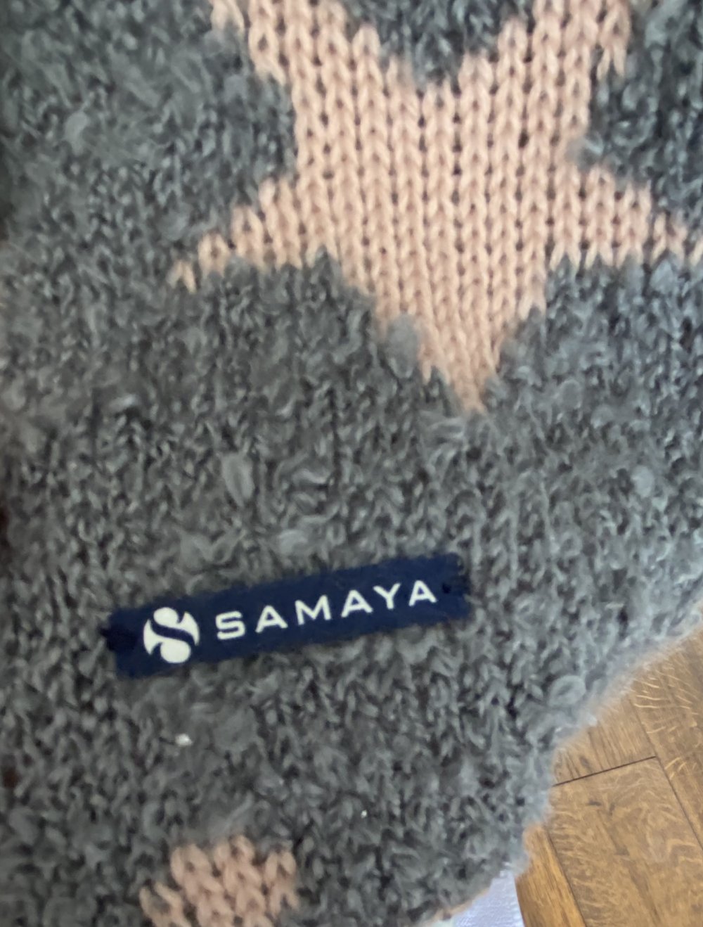 Samaya, Schal, Strick, grau/apricot, Sternenmotiv
