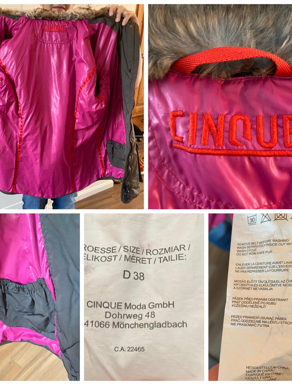 Cinque, Jacke, abnehmbarer Kragen, Gürtel, Khaki, Gr. 38