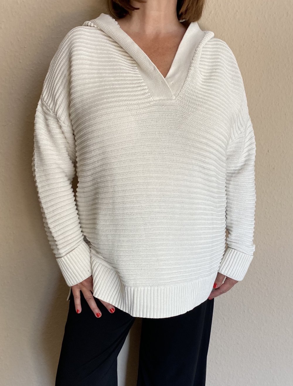 GAP, Pullover, Strick, wollweiß, oversized, Kapuze, Gr. XL