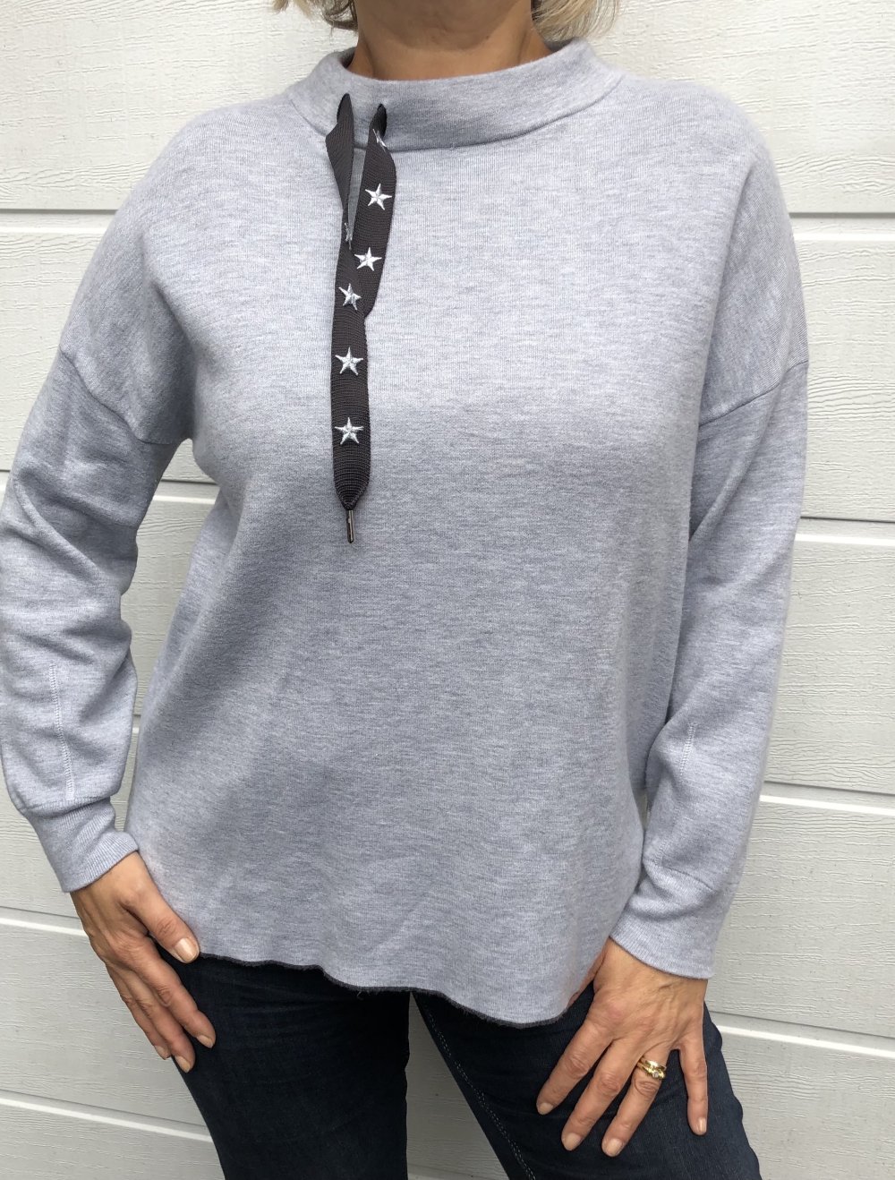 Esisto, Sweatpulli, Sternen-Logoband, hellgrau, Gr. XL
