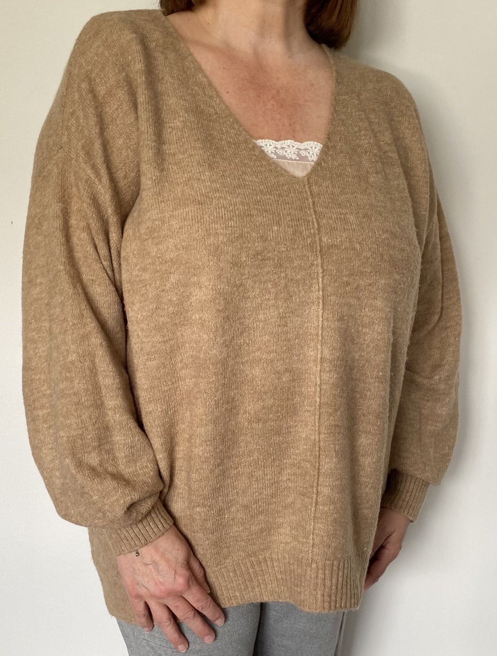 H&M, Pullover, Kuschelfaktor, V-Ausschnitt, braun, Gr. XL