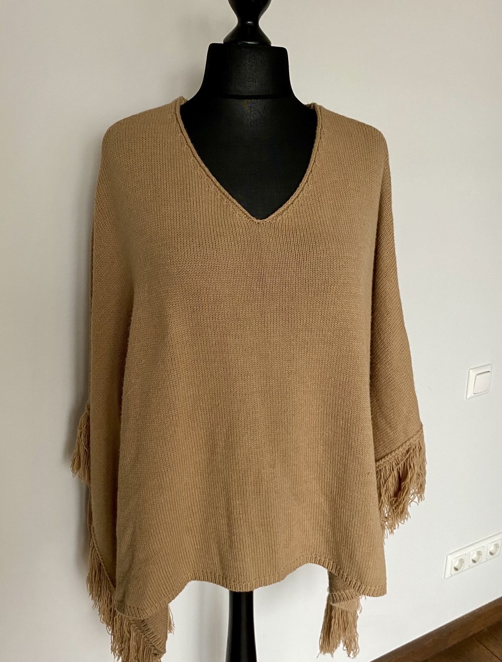 Accessorize, Poncho/Überwurf, Strick, Fransen, braun, onesize