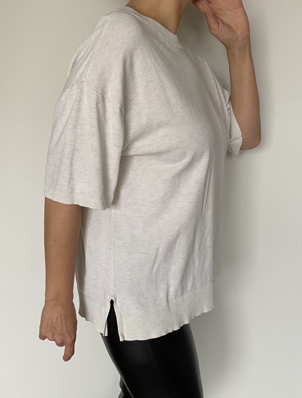 H&M, Basic, Strickpulli, kurzarm, creme, Gr. L/44
