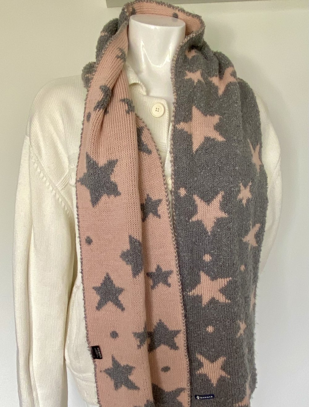 Samaya, Schal, Strick, grau/apricot, Sternenmotiv