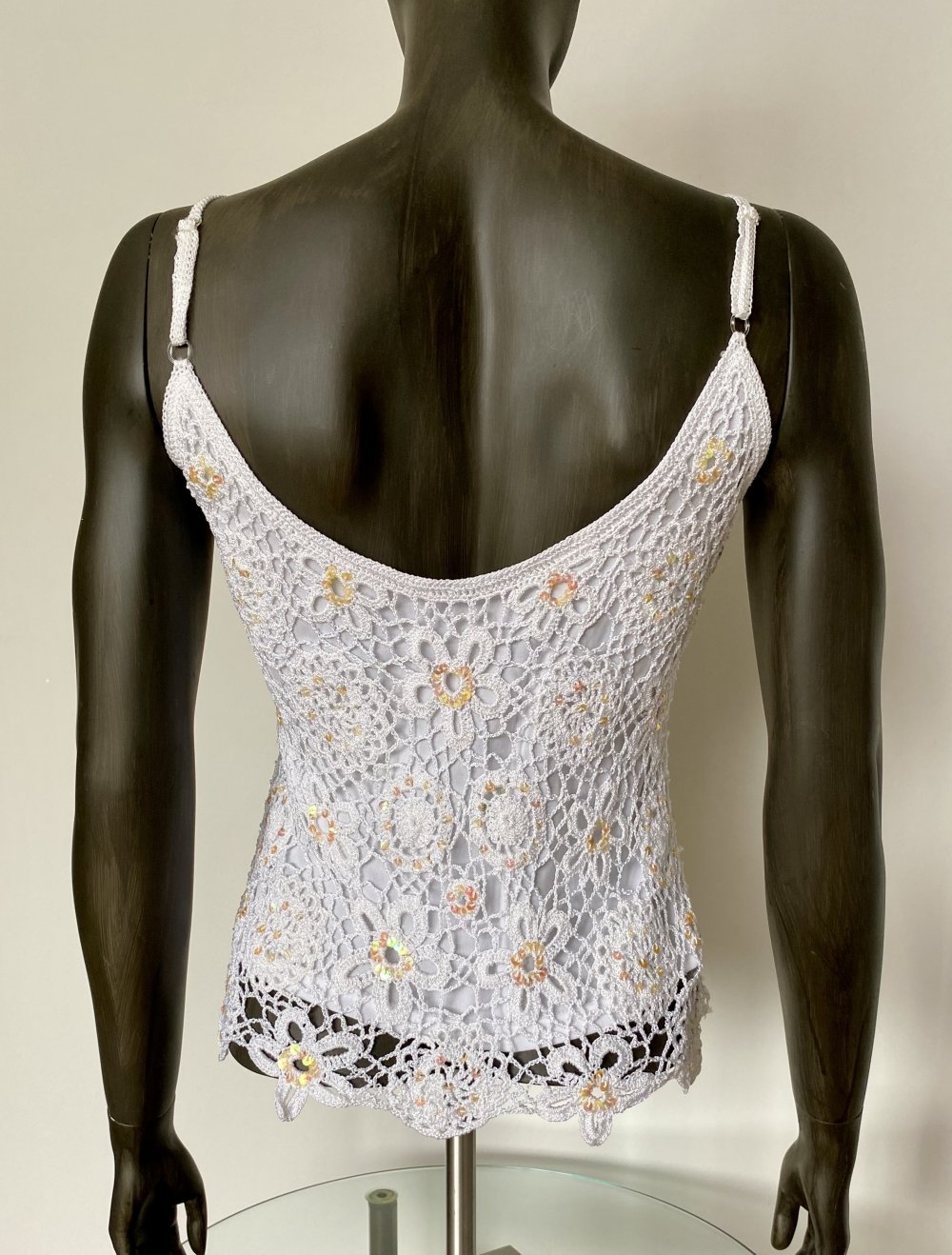 Nicowa, Häkel-Top, mit Pailletten, weiß, Gr. 38