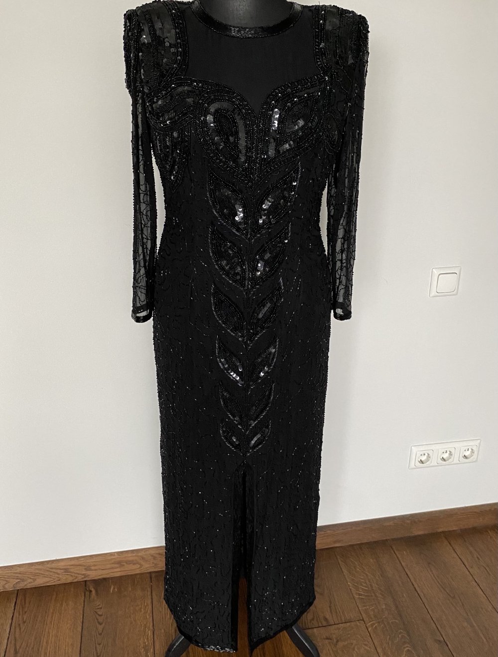 Frank Usher, Abendkleid, lang, Vintage, Perlenbestickt, Gr. 38/40