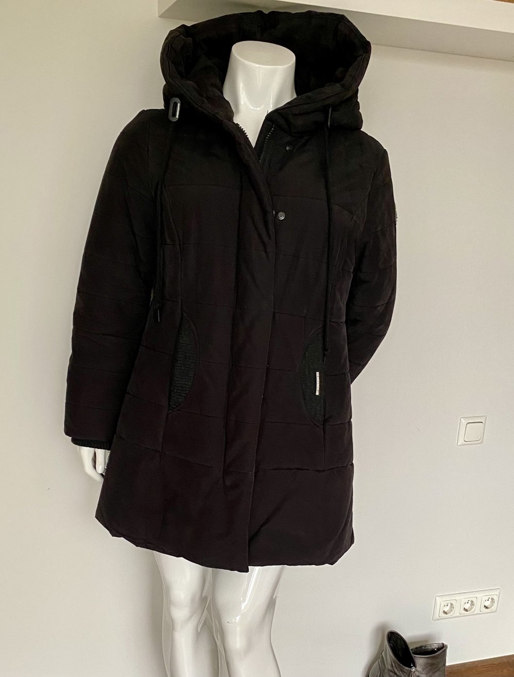 Khujo, Steppmantel Sherma, gr. Kapuze, Strickdetails, schwarz, Gr. XXL