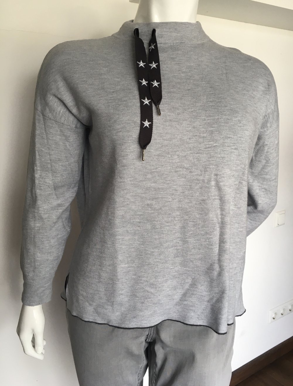 Esisto, Sweatpulli, Sternen-Logoband, hellgrau, Gr. XL
